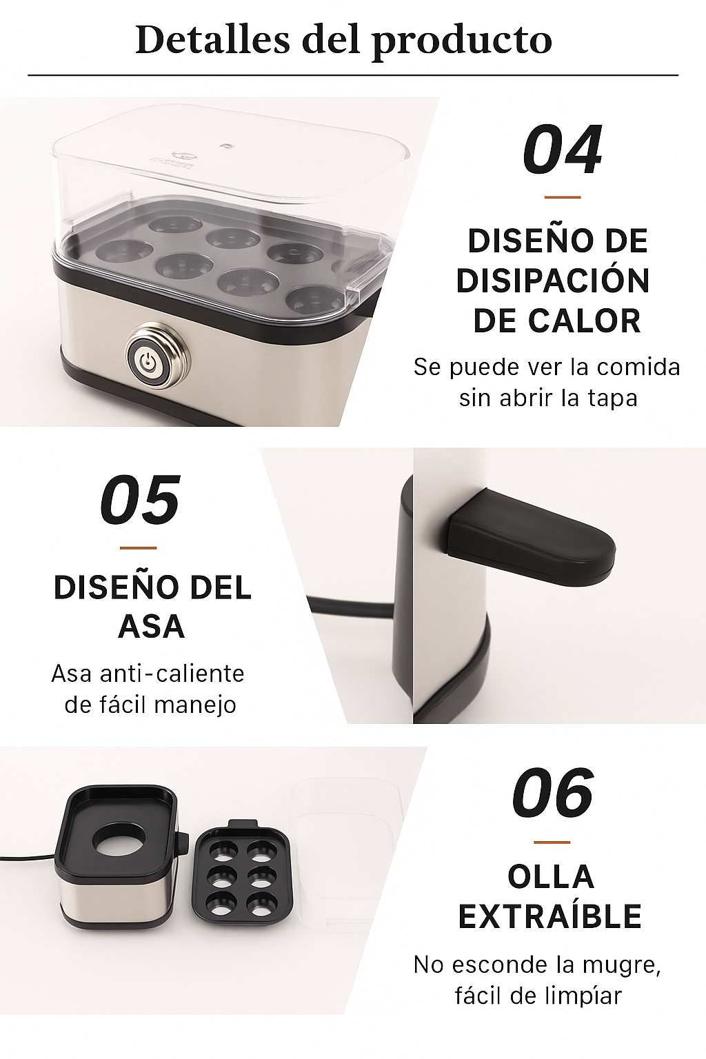 Cocedor de Huevos Eléctrico Multifuncional 6 Huevos - 220w